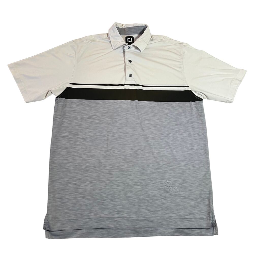 FootJoy Stripe Color Block Short Sleeve Self Collar Polo Size L Golf Athleisure